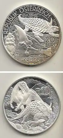 Österreich Nr. 414, Panzerdinosaurier, Silber  (20 Euro)