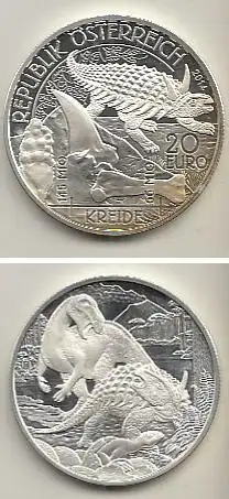 Österreich Nr. 414, Panzerdinosaurier, Silber  (20 Euro)