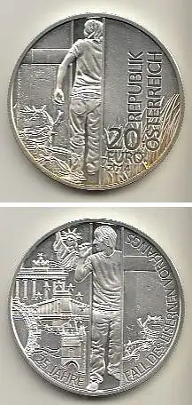 Österreich Nr. 417, Junge am Mauerdurchbruch, Silber  (20 Euro)