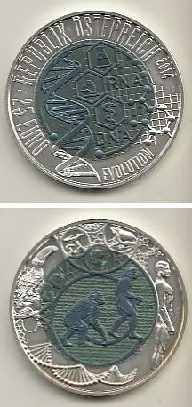 Österreich Nr. 412, Mikroskop und Schlange des Asklepios, Silber/Niob (25 Euro)