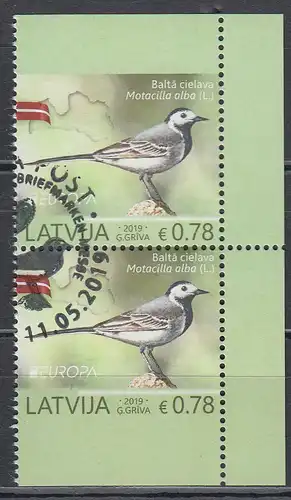 Lettland MiNr. 1072 Do/Du Europa 19, Heimische Vögel, Bachstelze (Paar teilgez.)
