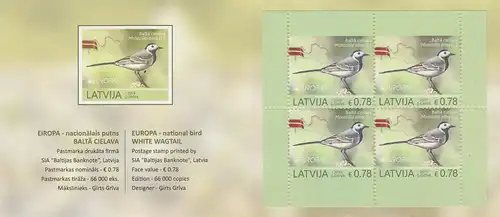 Lettland MiNr. 1072 Do/Du im MH  Europa 19, Heimische Vögel, Bachstelze