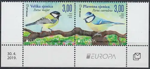 Bosnien-Herz.Kroat. Mi.Nr. 507-508 Europa 2019 Vögel Blaumeise, Kohlmeise (Zdr.)