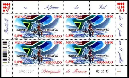 Monaco Mi.Nr. Klbg.2982-83 Fußball-WM Südafrika (mit 4xZdr.2982-83)