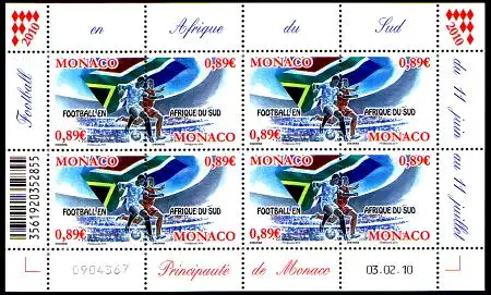 Monaco Mi.Nr. Klbg.2982-83 Fußball-WM Südafrika (mit 4xZdr.2982-83)