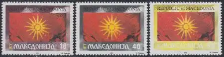 Makedonien Mi.Nr. 4-6 Staatsflagge (3 Werte)