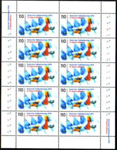 D,Bund Mi.Nr. Klbg. 2074 Fußballmeister 99, Bayern München (m.10x2074)