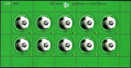 D,Bund Mi.Nr. Klbg. 2091 100 Jahre DFB, Fußball (m.10x2091)