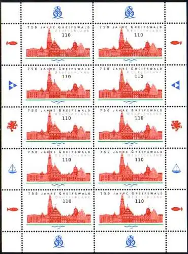 D,Bund Mi.Nr. Klbg. 2111 750 Jahre Greifswald (m.10x2111)