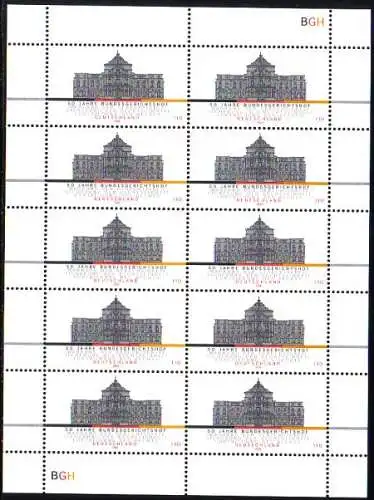D,Bund Mi.Nr. Klbg. 2137 50 Jahre Bundesgerichtshof Karlsruhe (m.10x2137)