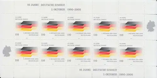 D,Bund Mi.Nr. Klbg. 2142 10 Jahre Deutsche Einheit (m.10x2142)