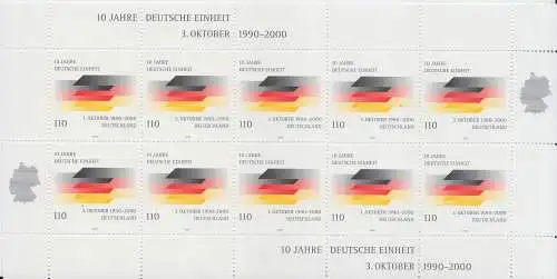 D,Bund Mi.Nr. Klbg. 2142 10 Jahre Deutsche Einheit (m.10x2142)