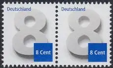 D,Bund Mi.Nr. 3188 Paar Freim. Ziffernzeichnung, waager. Paar (2 x 8c)