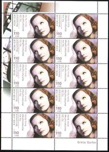 D,Bund Mi.Nr. Klbg. 2221A Greta Garbo, K14 (m.10x2221A)