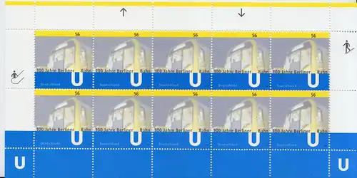 D,Bund Mi.Nr. Klbg. 2242 100 Jahre Berliner U-Bahn (m.10x2242)