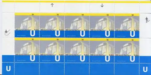 D,Bund Mi.Nr. Klbg. 2242 100 Jahre Berliner U-Bahn (m.10x2242)