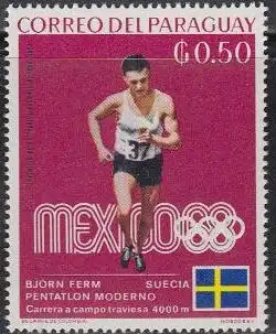 Paraguay Mi.Nr. 1888 Olympia 1968 Mexiko, Goldm. Ferm, Mod. Fünfkampf (0,50)