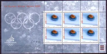 Schweiz Mi.Nr. Klbg.1949 Olympische Winterspiele Turin, Curling (mit 6x1949)