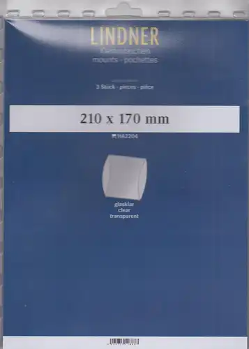 Lindner Klemmtaschen glasklar 210x170 mm (HA 2204) (Pack mit 3 Stück)