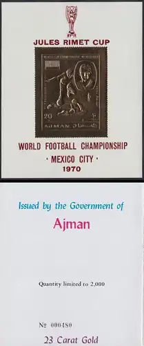 Ajman Mi.Nr. Block 194 Fußball-WM 1970, Franz Beckenbauer, eingeprägte Zähnung