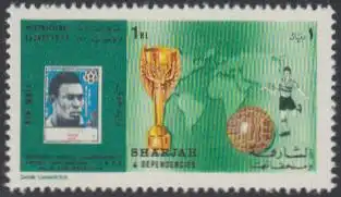 Sharjah Mi.Nr. 651A Fußball-WM 70, Pele Ball Schiri Weltkarte Pokal, gez. (1 R)