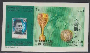 Sharjah Mi.Nr. 651B Fußball-WM 70, Pele Ball Schiri Weltkarte Pokal, ungez (1 R)