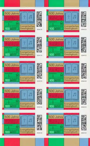 D,Bund Mi.Nr. Folienblatt 113, 500 Jahre Evangelisches Gesangbuch (mit 10x 3810)