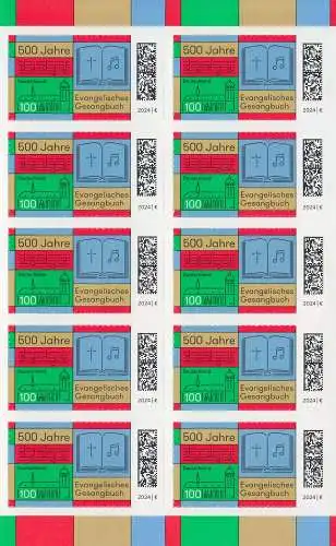 D,Bund Mi.Nr. Folienblatt 113, 500 Jahre Evangelisches Gesangbuch (mit 10x 3810)