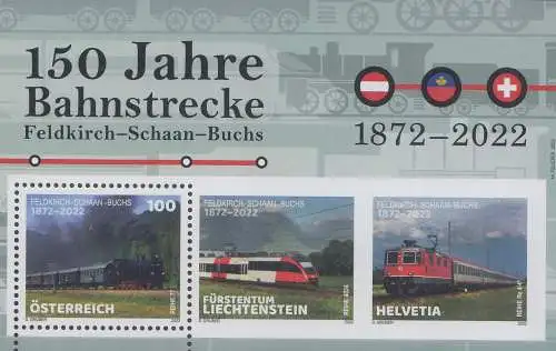 Liechtenstein / Schweiz / Österreich Block, 150 Jahre Bahnstrecke Feldkirch – 