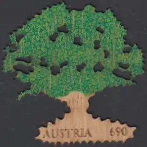 Österreich MiNr. 3352 Eiche, Druck und Laserbrand auf Holz, Einzelanf.,skl (690)