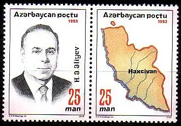 Aserbaidschan Mi.Nr. Zdr.105-06 70. Geb. Gejdar Alijew, Landkarte Nachitschewan