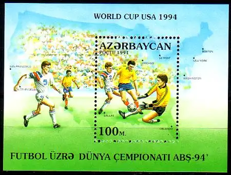 Aserbaidschan Mi.Nr. Block 6 Fußball-WM USA, Spielszene