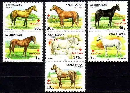 Aserbaidschan Mi.Nr. 353-359 Pferde mit Aufdr. Red Cross (7 Werte)