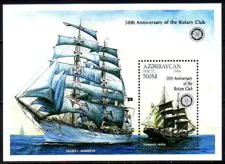 Aserbaidschan Mi.Nr. Block 30 Segelschiff Tovarisch, Aufdr. 50 Jahre Rotary-Club