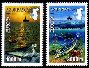 Aserbaidschan Mi.Nr. 494-95A Europa 2001, Lebensspender Wasser (2 Werte)