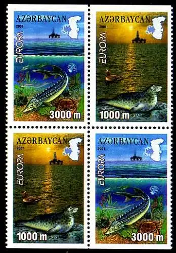 Aserbaidschan Mi.Nr. Zdr.494-95D Europa 2001, Lebensspender Wasser,s.Beschreibg.