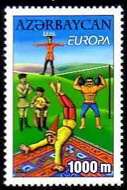 Aserbaidschan Mi.Nr. 513A Europa 2002, Zirkus, Artisten Musiker Gew.heber (1000)