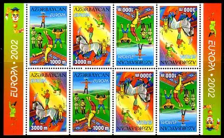 Aserbaidschan Mi.Nr. 513-14D im MHbog.(4x) Europa 2002, Zirkus, s.Beschreibung