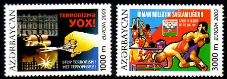 Aserbaidschan Mi.Nr. 543-44A Europa 2003, Plakatkunst (2 Werte)