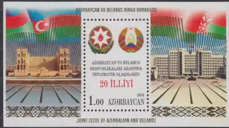 Aserbaidschan Mi.Nr. Block 130A 20J.diplomat.Beziehungen zu Weißrußland