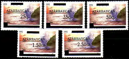 Aserbaidschan Mi.Nr. 70-74 I Freimarken MiNr. II mit Balken-Aufdruck (5 Werte)