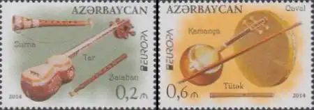 Aserbaidschan Mi.Nr. 1038-39A Europa 14 Volksmusikinstrumente (2 Werte)