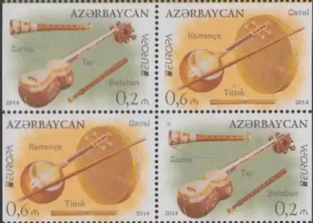 Aserbaidschan Mi.Nr. 4erBl.1038/39D Europa 14 Volksmusikinstrumente