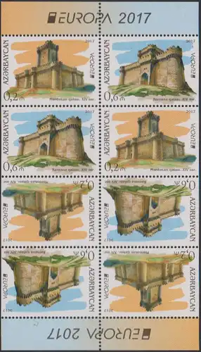 Aserbaidschan MiNr. 1193/94D i.H-Blatt Europa 17,Burgen u.Schlösser (s.Beschreibung)