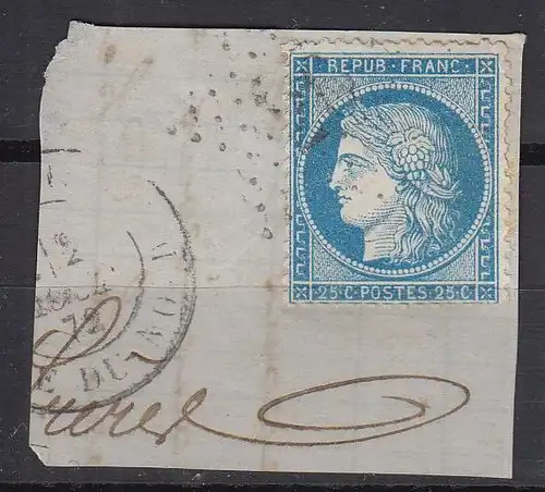 Frankreich MiNr. 51 Freim. Ceres (25c) Briefstück gestempelt