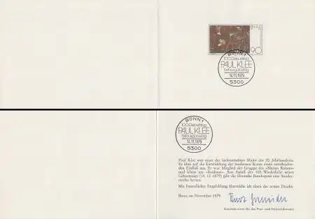 Ministerkarte, Bund Mi.Nr. 1029 Paul Klee, Aquarell Vogelgarten (90)