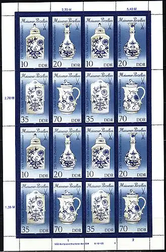 D,DDR Mi.Nr. Klbg. 3241-44II Meissener Porzellan (mit 4 Viererblocks)