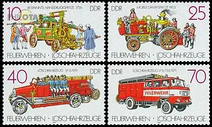 D,DDR Mi.Nr. 3101-04 Feuerwehr Löschfahrzeuge (4 Werte)