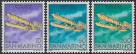 San Marino Mi.Nr. 1165-67 1.Motorflug durch Gebr.Wright (3 Werte)