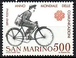 San Marino Mi.Nr. 1281 Weltkommunikationsjahr, Postbote auf Fahrrad (500)